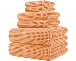 POLYTE Ensemble de serviettes de bain en microfibre surdimensionnées, 76 x 152 cm, non pelucheuses, à séchage rapide, 6 pièces (orange, tissage gaufré)
