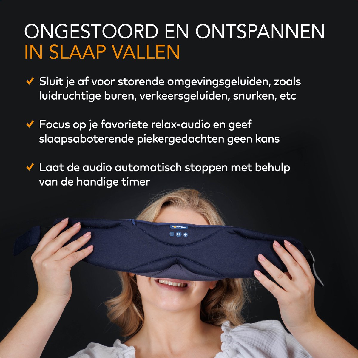 Slowwave Serenity Mask - New generation bluetooth slaapmasker - inclusief White, Pink en Brown Noise - Inclusief Binaural Beats - Met handige timer (onbezorgd in slaap vallen) - Ervaar het beste audio masker - Kleur: blauw — afbeelding 11