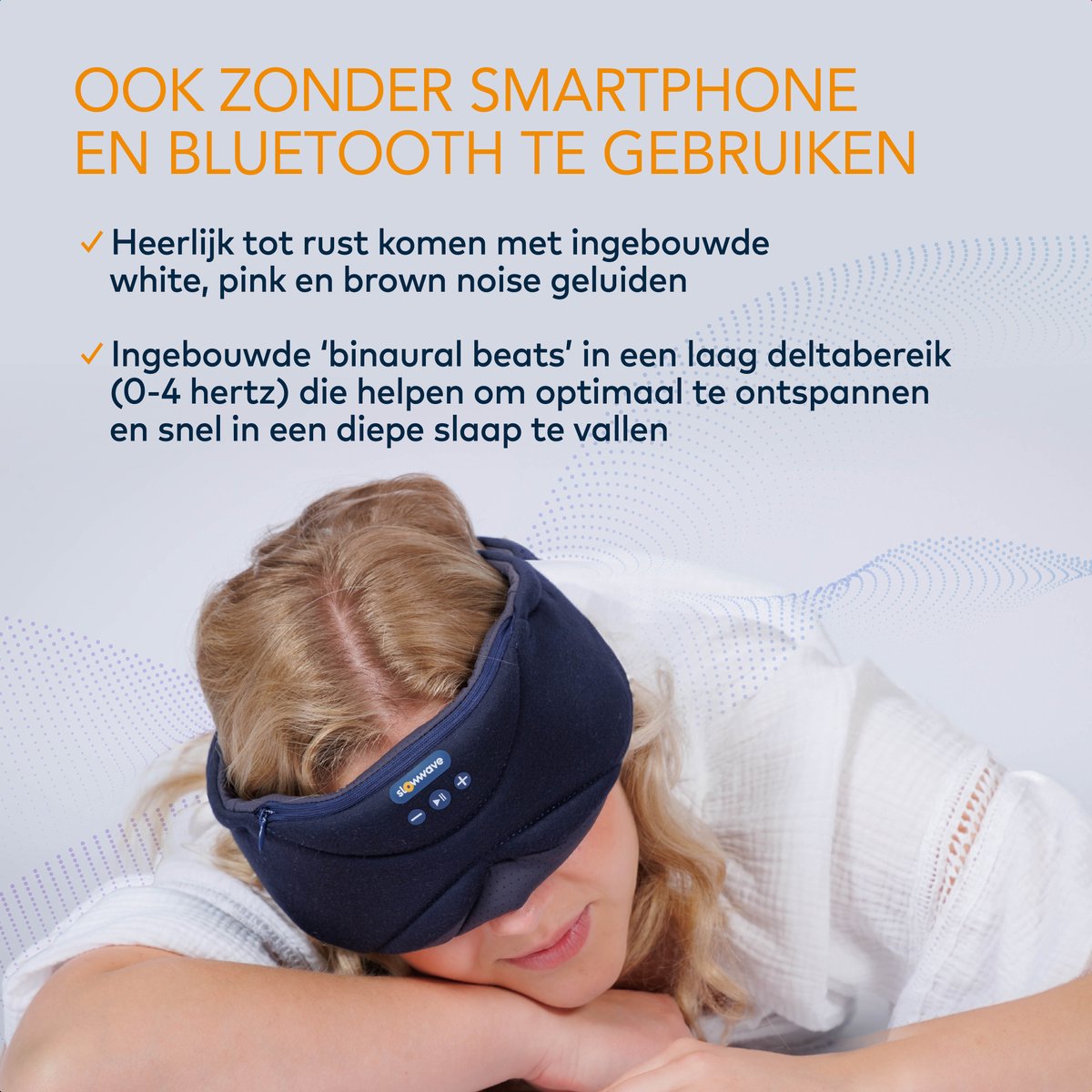 Slowwave Serenity Mask - New generation bluetooth slaapmasker - inclusief White, Pink en Brown Noise - Inclusief Binaural Beats - Met handige timer (onbezorgd in slaap vallen) - Ervaar het beste audio masker - Kleur: blauw — afbeelding 10