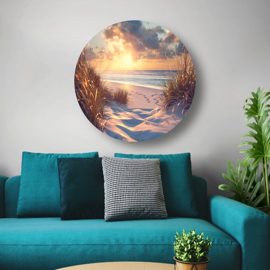 décoration murale ronde plage - cercle mural paysage - Décoration murale ronde coucher de soleil - Décoration murale chambre d'enfant - Tableau rond - Décoration salon cercle mural forex 90x90 cm