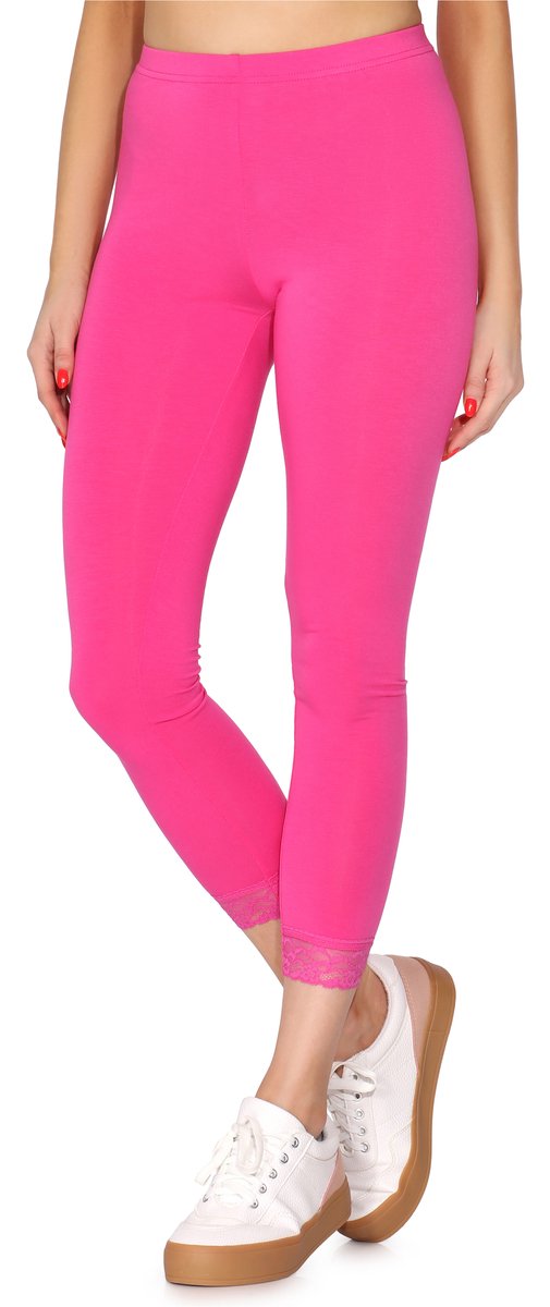 Merry Style MS-MS10-224-LE Dames Leggings met Kant - Sport - Vrijetijdsbroek - 7/8 Lengte - Viscose - Roze - XS