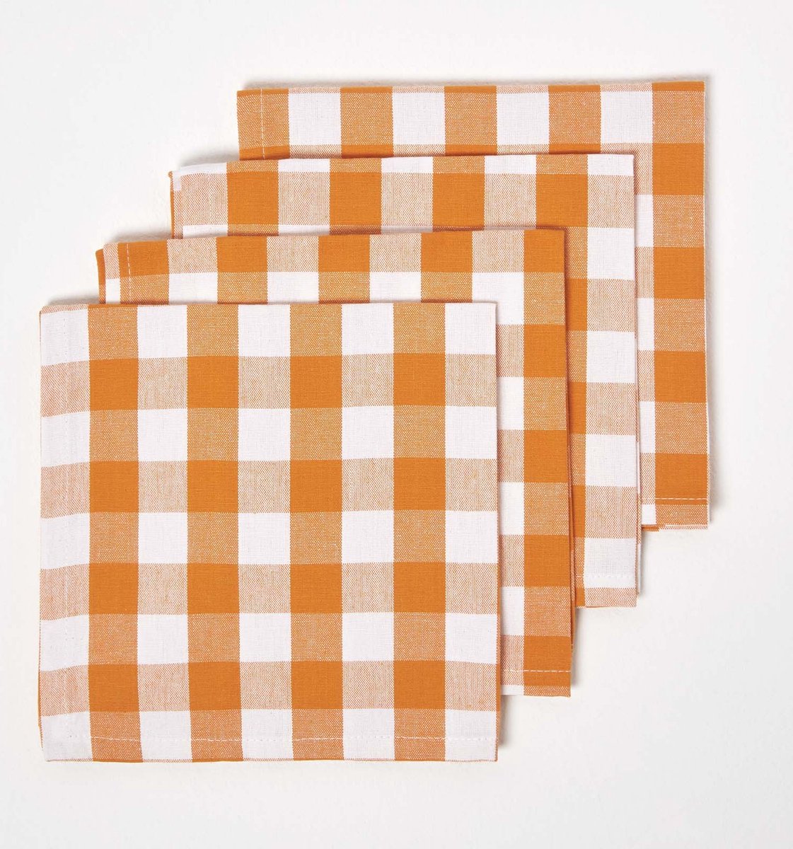 Homescapes oranje geruite katoenen servetten in een verpakking van 4