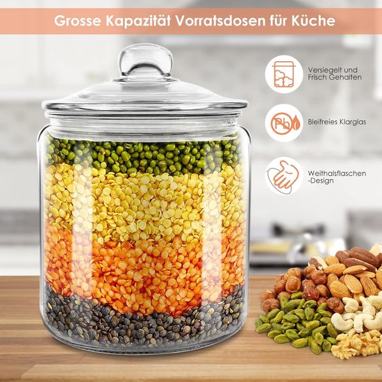 Ronde luchtdichte glazen pot 1500ml (8,5cm