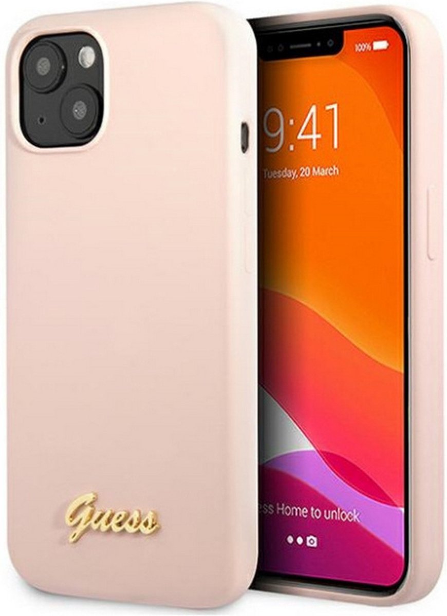 Guess Silicone Retro Back Case - Geschikt voor Apple iPhone 13 (6.1") - Roze