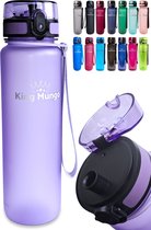 Drinkfles 1 Liter - BPA vrij 100% Lekvrij - King Mungo Waterflessen Volwassenen Drinkflessen Kinderen - Lila Paars - Waterfles 1 liter Drinkbus