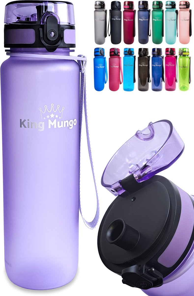 Bol.com Drinkfles 1 Liter Mat Paars (Lila) - Waterfles 1L Tritan - 100% Lekvrij & BPA-vrij - Sportfles Yoga & Padel - Zonder Rie... aanbieding