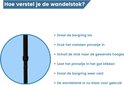 Deel van een wandelstok dat het mechanisme voor het aanpassen van de hoogte toont, met stappen zoals het losdraaien van de borgring en het vastklikken van de pin.