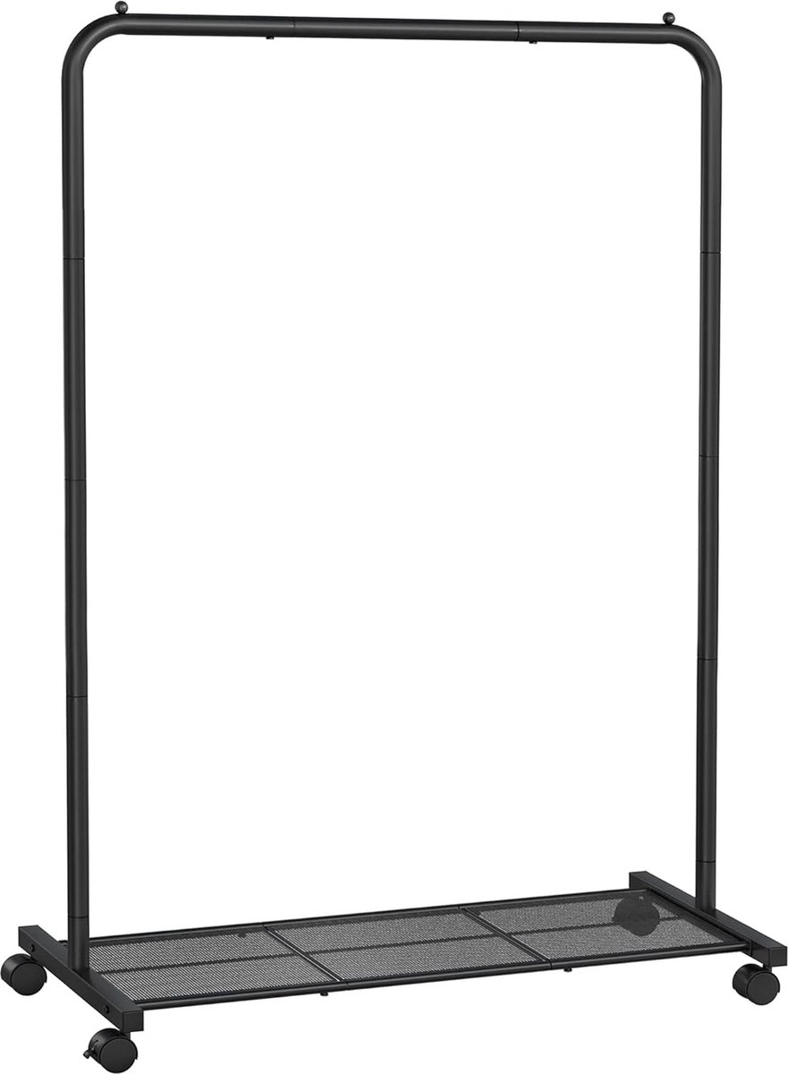FurnStar - Kledingrek - kledinghangers - kledingrek op wieltjes - kledingrek metaal - 40 kg draagvermogen - met opbergplank - eenvoudige montage - draagbaar - 40.5 x 91 x 158 cm - zwart