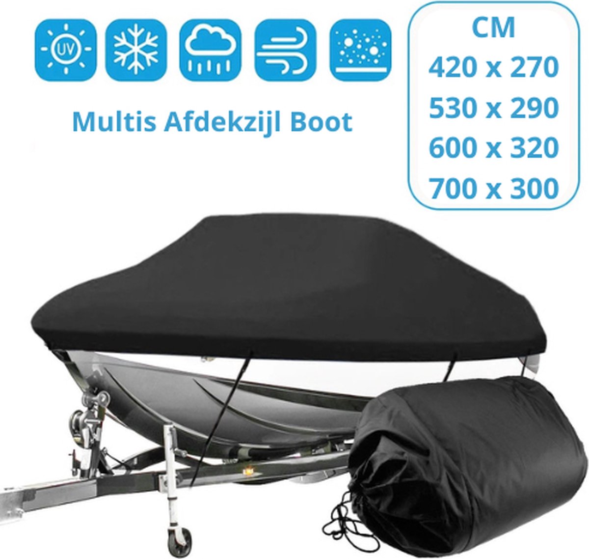 Multis Dekzeil - Boothoes - Boothoes Afdekzeil - Waterbestendig - Oxford Doek - 600 x 320cm - Zwart