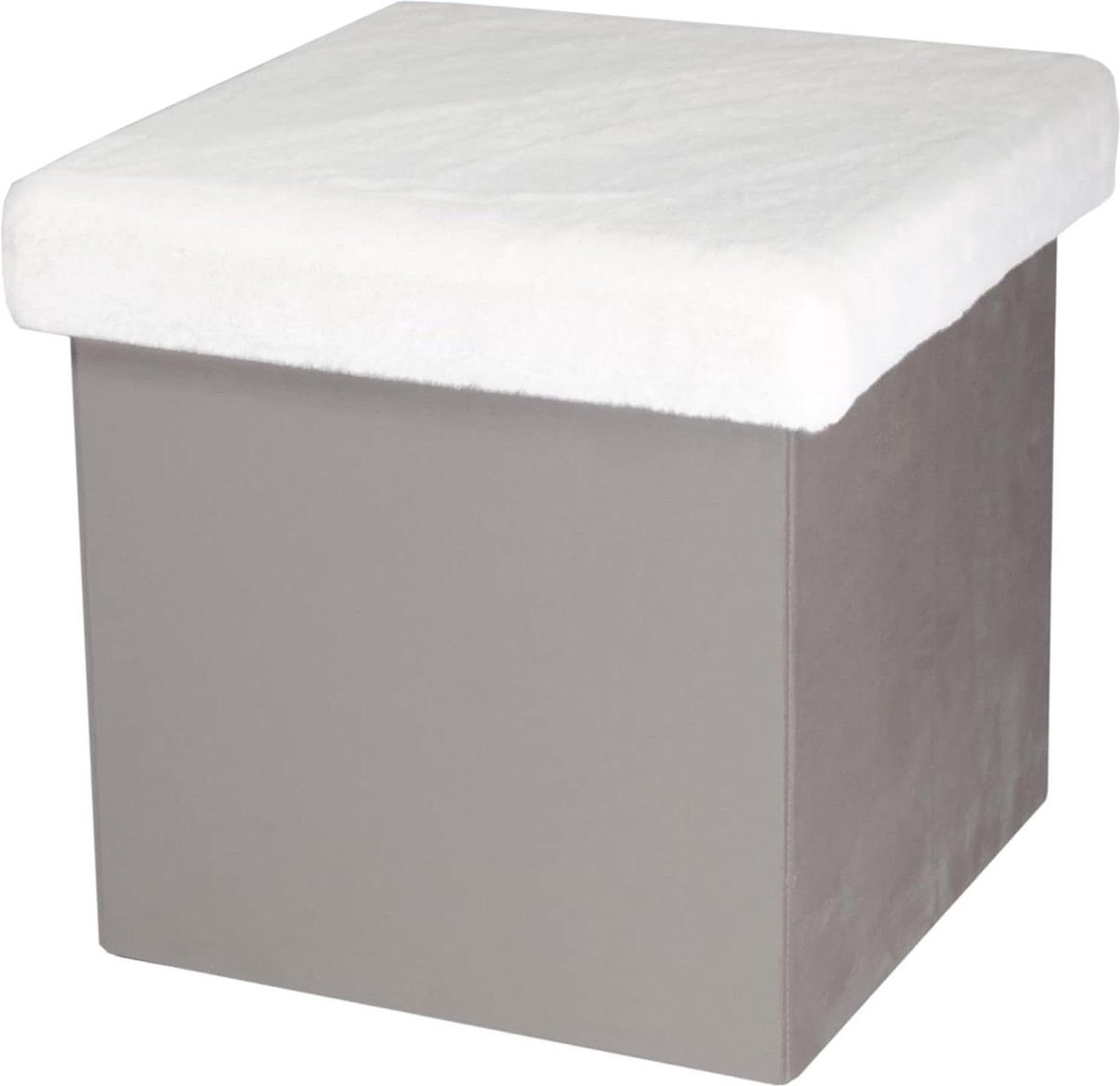 Opvouwbare zitzak van namaakbont - Grijs-wit polyester textiel - Leo Mobilier - 38 x 38 x 38 cm
