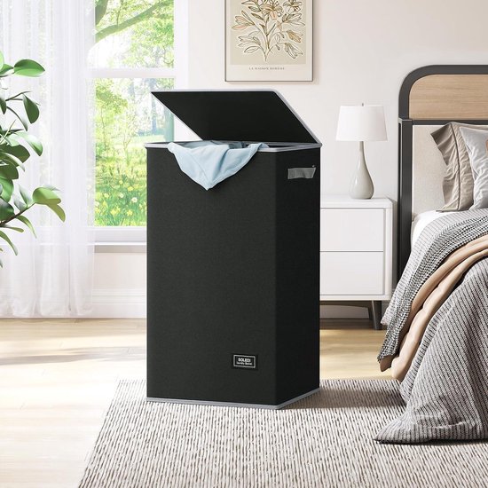 Panier à Linge 100L Avec Couvercle - Noir Élégant, Étroit, Sac Amovible Lavable Pour Salle De Bain