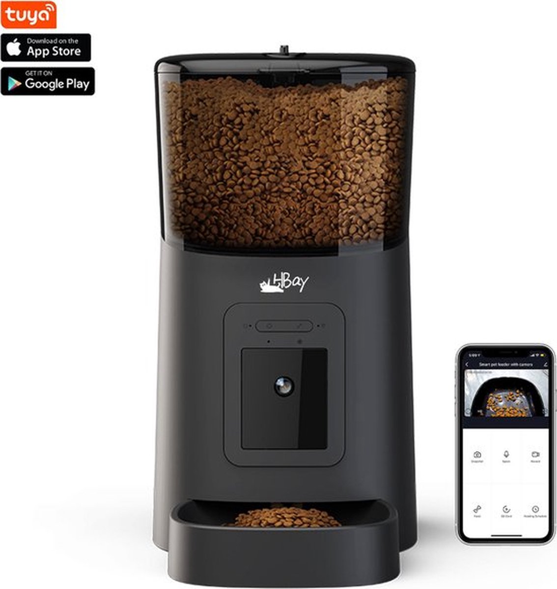 HBay Automatische voerbak Zwart - Nieuw Model - Single Bowl - Voerautomaat Met App - Voerbak hond - Smartphone Besturing - Voerinhoud 6 Liter - Voor Katten- en Hondenvoer - Droogvoer - Camera - Automatische voerbak kat - HBay - €84,95