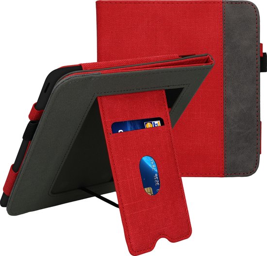 kwmobile flip cover voor e-reader - geschikt voor Kobo Libra Colour - Van imitatieleer en -suède - In rood / donkergrijs van Merkloos — afbeelding 4