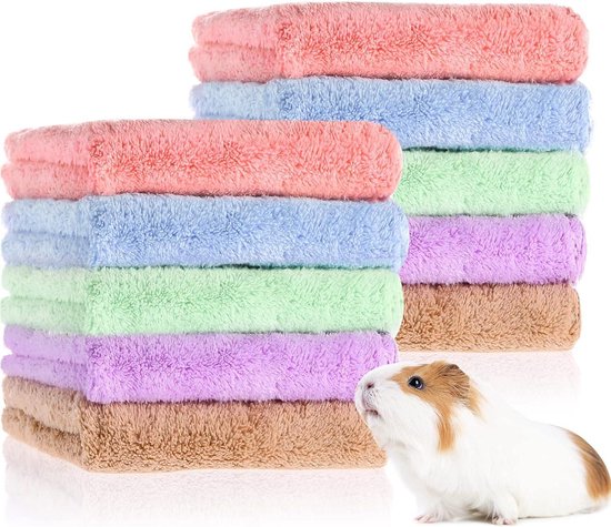 10 Stuks Fleece Dekens Voor Cavia's En Hamsters – 30x30 Cm – Zacht, Absorberend, In 5 Kleuren – Voor Kooi, Slaap En Knuffelen