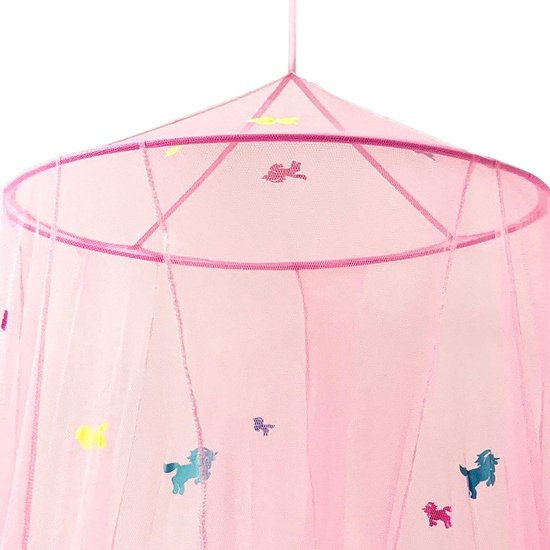 Roze Klamboe met Glow in the Dark Eenhoorns - Hemelbed voor Kinderkamer of Volwassenen - Eenhoorn Sluier, Hemeltje en Bedtent - Baby Muggennet Bedhemel Decoratie