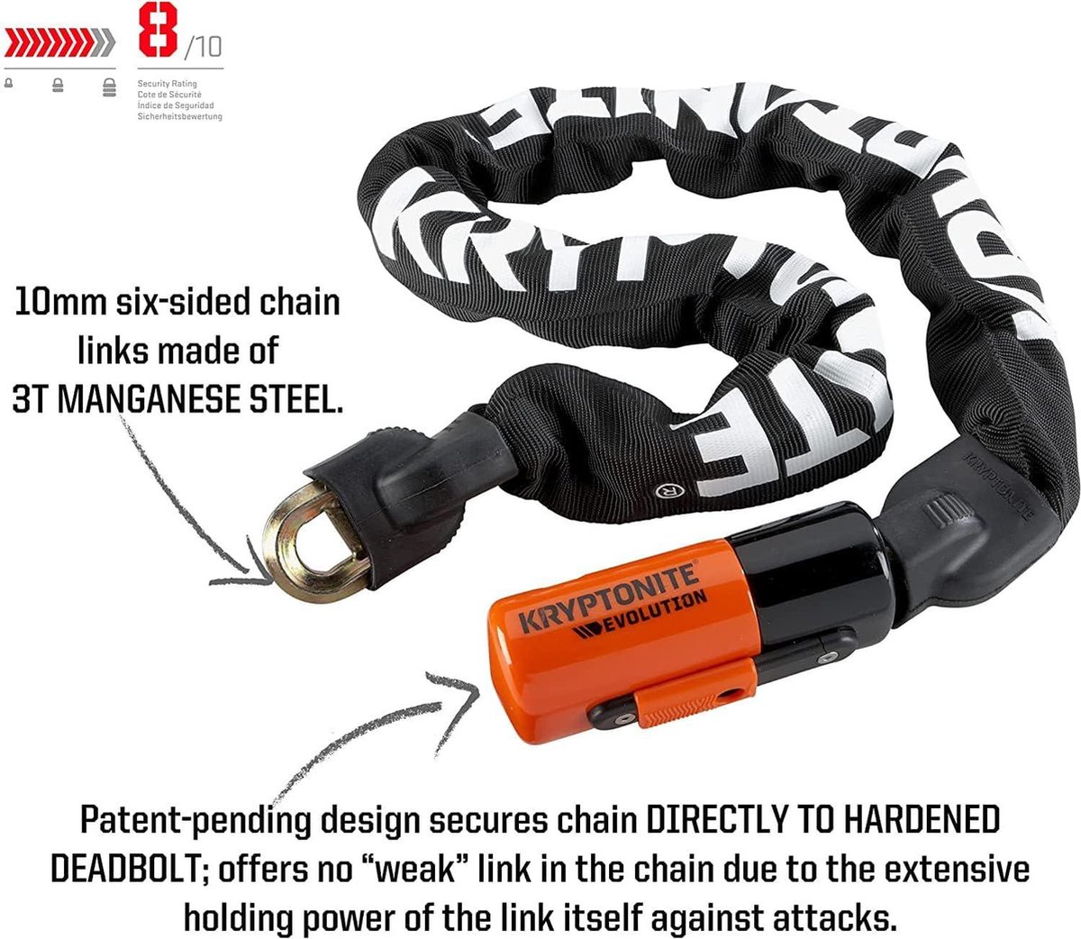 Kabelslot Evolution serie 4 - Geïntegreerde Ketting - Kryptonite - Zwart - 90 cm chain lock thumbnail 3
