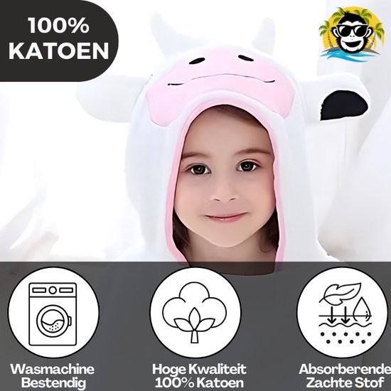 BoefieBoef 2-in-1 Koe Dieren Badponcho & Badlaken voor Baby's, Peuters en Kinderen 1 tot 7 jaar - Eco Bio Katoen - Kerst Cadeau - Comfortabele Zwemponcho - Deken - Badcape - Wikkeldeken - Roze van Merkloos — afbeelding 2