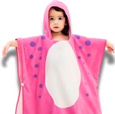 BoefieBoef 2-in-1 Roze Dinosaurus Dieren Badponcho & Badlaken voor Baby's, Peuters en Kinderen 1 tot 7 jaar – Eco Bio Katoen – Speelse en Comfortabele Zwemponcho - Deken - Badcape - Wikkeldeken - Meisjes