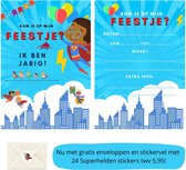 Uitnodiging kinderfeestje - Kinderfeest - Uitnodigingen - Verjaardag - Inclusief enveloppen - Eigen design en print - Wenskaart - Superhero - 20 stuks - A6