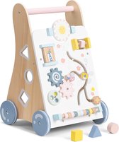 Houten Loopstoel met Interactief Speelcentrum - Duwwagen voor Baby's - Leren Lopen - Leuk Speelgoed