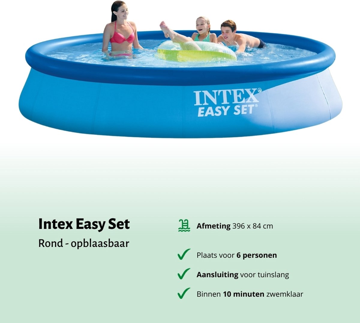Intex Rond Opblaasbaar Easy Set Zwembad - 396 x 84 cm - Blauw - Inclusief Pomp Chloor - Chloordrijver - Testrips - Reparatiesetje - Scrubborstel - PH-waarde - PH-waarde - Thermometer – foto 2