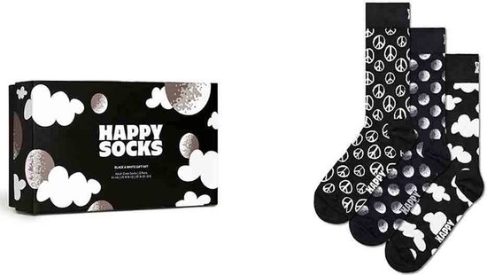 Happy Socks giftbox 3P sokken black and white zwart