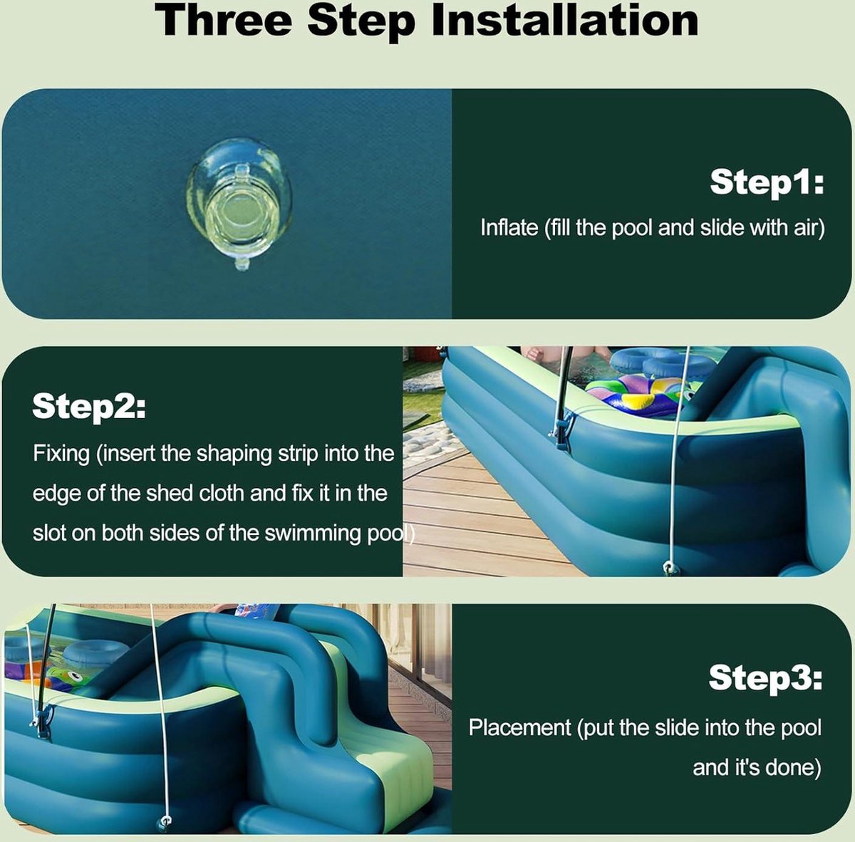 Ergocar Piscine d'été ombragée La piscine gonflable extérieure dispose d'un toboggan intégré. Piscine hors sol pour enfants et adultes. Divertissement familial Piscine de loisir Piscine bleue