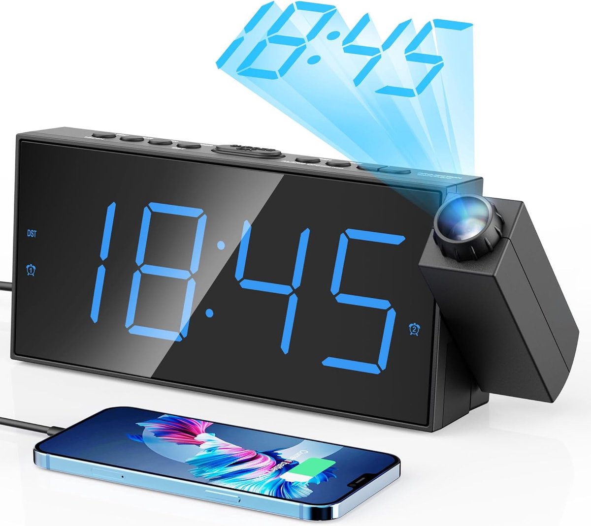 Solacis Wekkerradio Met Projectie - Wekkerradio - Digitale wekker - Wekkerradio kinderen - Wekker met projectie op plafond - Must have!