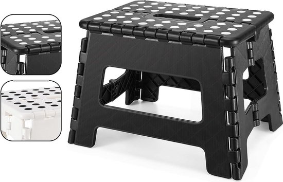 Liekkum Opstapkruk, inklapbaar, 18 cm hoog, 150 kg draagkracht, lichte trede, stalen antislip platform, rubberen voeten, zwart, camper voor keuken, huishouden en caravan