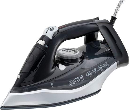 TZS First Austria Stoomstrijkijzer - 2720W - Keramische Zoolplaat - Zwart