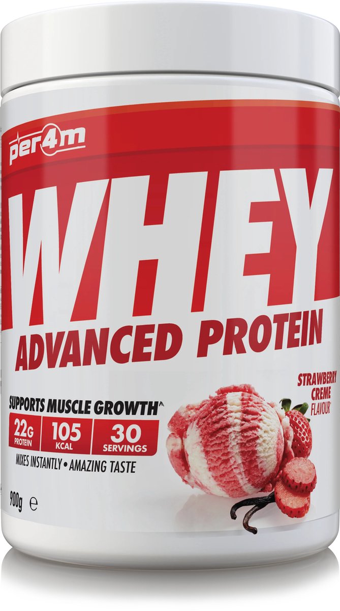Goedkoopste Per4m - Advanced Whey Protein - Strawberry Creme - Proteine poeder - Eiwit shake - Eiwitpoeder - 900g - Whey Protein - Eiwitshakes - Whey Proteine - Protein - Proteine - Proteine Shake - Shake - Fitness - Krachttraining - Gym