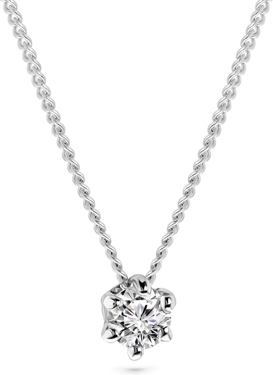 Miore Pure Collier Ketting - Gemaakt van 14 Karaat Goud - Met Diamanten - Handgemaakte Sieraden - Met Hanger - Elegante Dames Sieraden - 45 cm