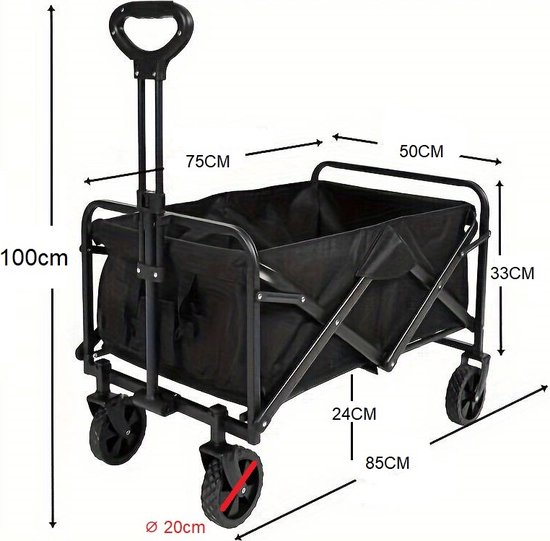 Bolderkar Traveleo Babij - opvouwbaar - 100 kg - zwart - L 85 x B 50 x H 59 cm : De ultieme handkar voor picknick, tuin en outdoor Activiteiten van Traveleo — afbeelding 4