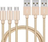 3x Micro USB naar USB A Nylon Gevlochten Kabel Goud - 1 meter - Oplaadkabel voor Huawei Y5P / Y5 2 / Y5 II / Y5 2017 / Y5 2018 / Y5 PRIME 2018 / Y5 2019