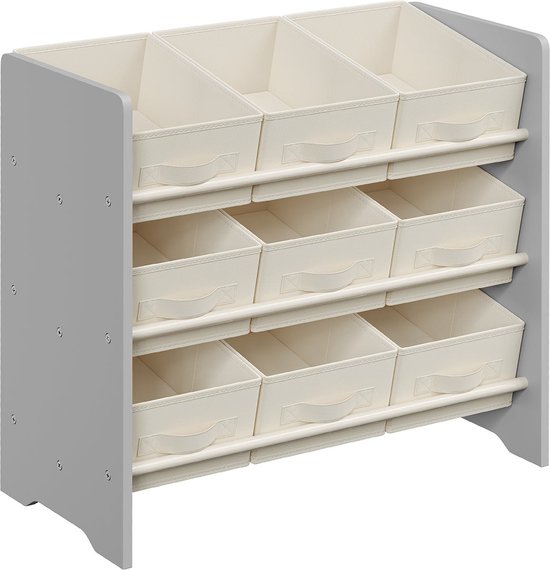 Foto: Rootz kinderboekenkast dove grey kinderboekenkast opbergorganisator mdf en niet geweven stof lichtgewicht ruim stevig 29 5 cm x 62 5 cm x 60 cm