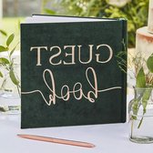 Botanical Wedding Green Velvet Bronze Foiled Gastenboek Papier met Bladeren - Ginger Ray
