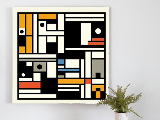 Modern mondriaan schilderij | Abstract geometrisch meesterwerk geïnspireerd door de kunst van Mondriaan | Kunst - 40x40 centimeter op Canvas | Foto op Canvas