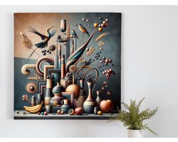 Abstract stilleven schilderij | Stilleven in abstractie: een kunstwerk als verstilde explosie van kleur | Kunst - 60x60 centimeter op Canvas | Foto op Canvas
