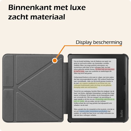 Hoesje Geschikt voor Kobo Libra Colour Hoes Book Case Trifold - Hoes Geschikt voor Kobo Libra Colour Hoesje Book Cover Met Screenprotector - Zwart van Hoesje  — afbeelding 5