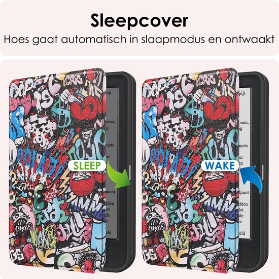 Hoes Geschikt voor Kobo Clara BW Hoesje Bookcase Cover Book Case Hoes Sleepcover Met Screenprotector - Graffity van i12Cover — afbeelding 3