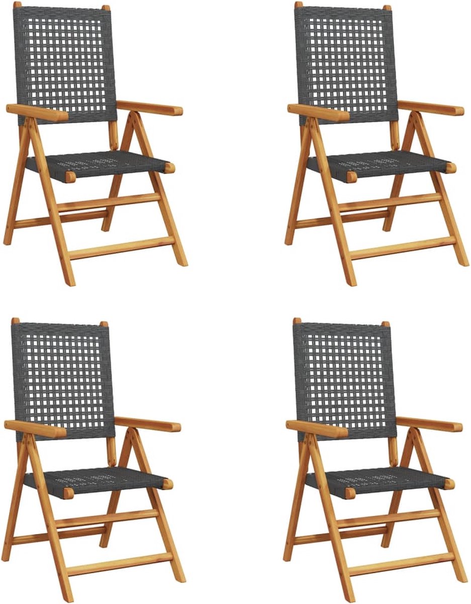 vidaXL - Tuinstoelen - 4 - st - verstelbaar - poly - rattan - en - massief - hout - zwart