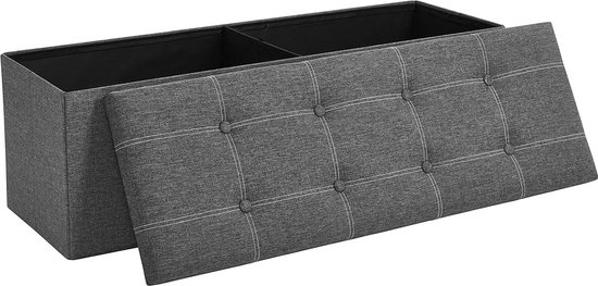 Rootz Seat Chest Ottoman - Storage Bench - Dark Gray - MDF - Imitation Linen - Foam - Large Storage Capacity - Sturdy Construction - Versatile Use - 110cm x 38cm x 38cm