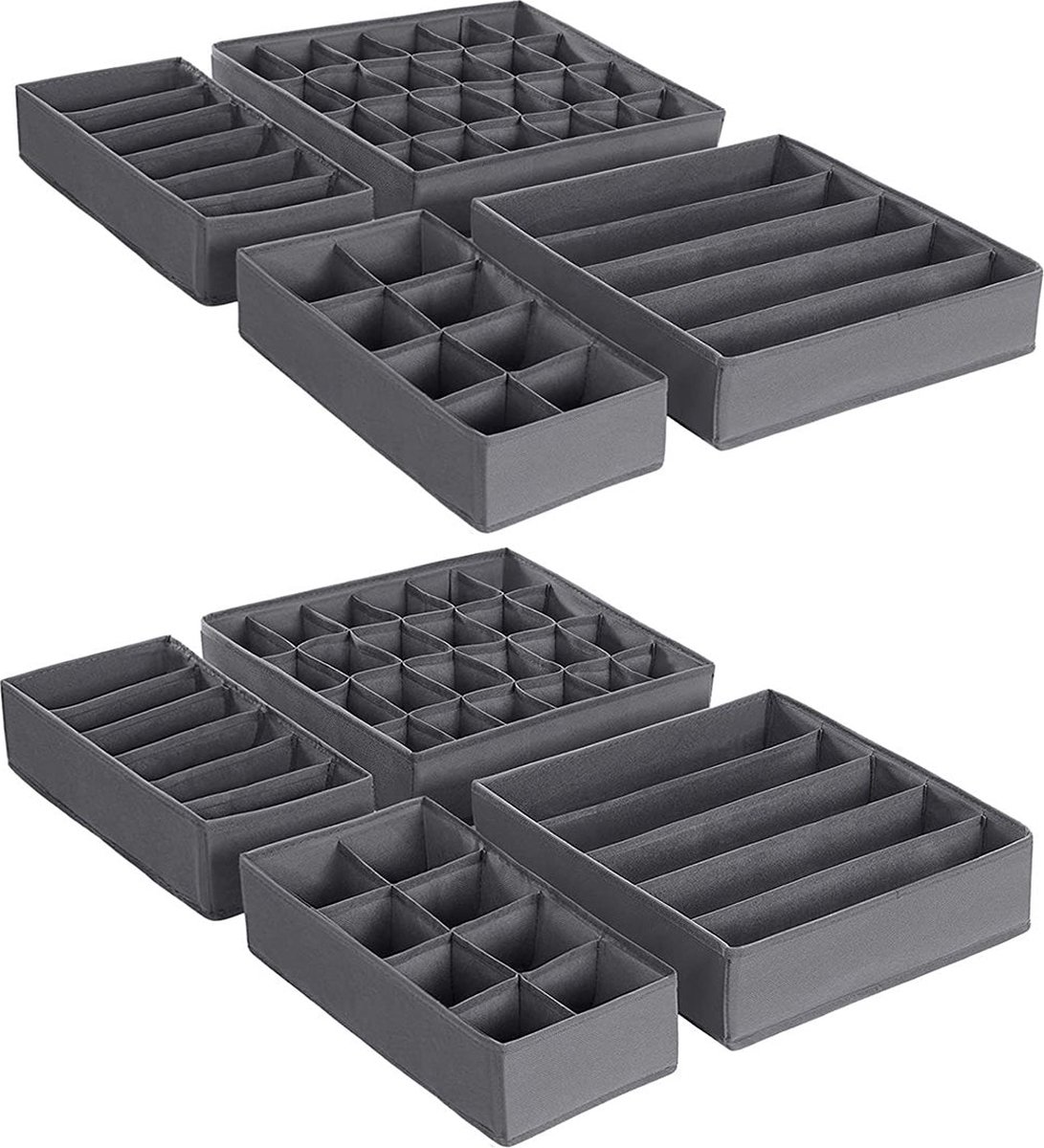 Image of 8-delige set lade-organizers - ondergoedopslag - stoffen dozen - kastorganisatie - grijs - niet-geweven stof - PE-karton - karton - 32 cm x 32 cm x 10 cm