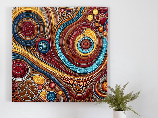 Doodle aboriginal schilderij | Inheemse creativiteit: Spontane kunst van Aboriginal invloeden en elementen | Kunst - 60x60 centimeter op Dibond | Foto op Dibond