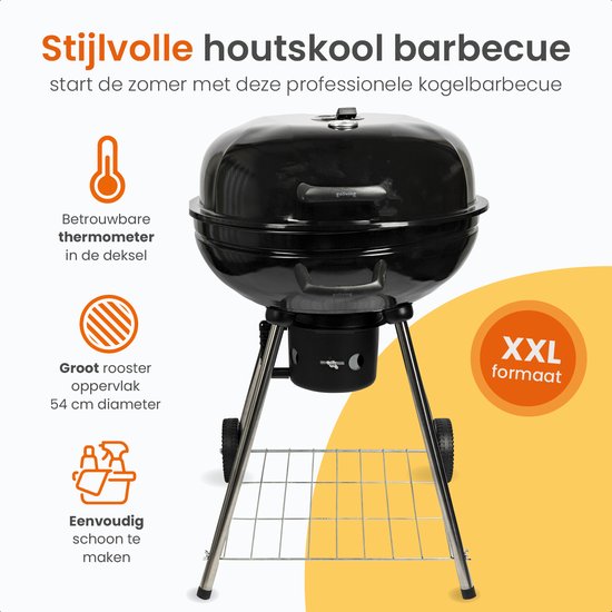 Goliving Houtskool Barbecue - Ø54 cm - Inclusief Accessoires - Houtskoolbarbecues op Wielen - XXL BBQ met Deksel - Rond - 65 x 89 cm - Zwart - Metaal van Goliving — afbeelding 2
