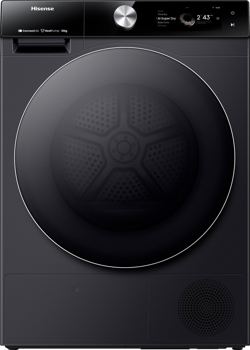 Hisense 5S Serie DH7S107BB - Wasdroger met A+++ Energielabel - TFT Display - Warmtepompdroger - 12kg - ConnectLife - Basket Dry