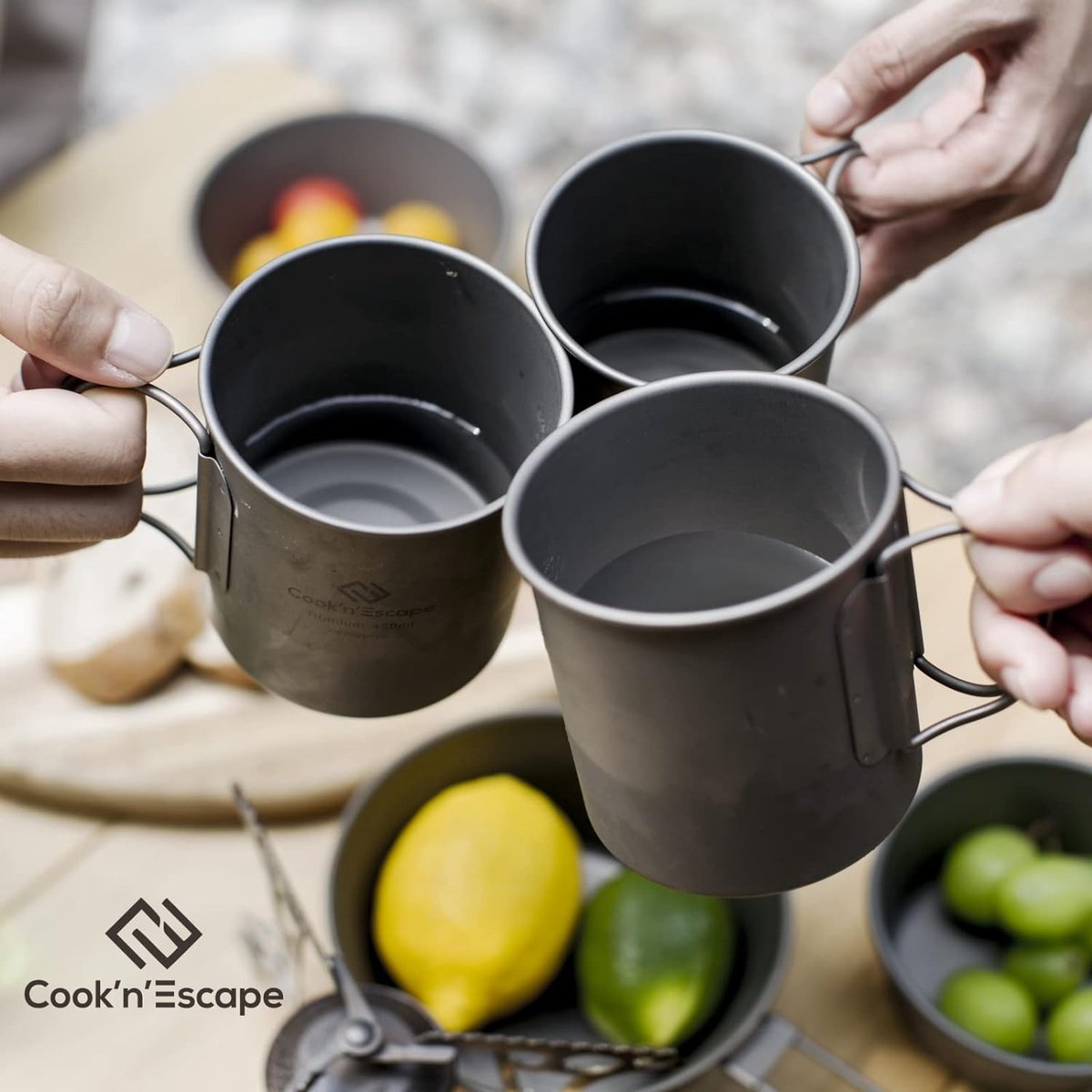 Tomshoo – tasse en titane de 400ml, Portable, pour pique-nique, Camping en plein air, avec poignée pliable, fournitures de tourisme et de Camping