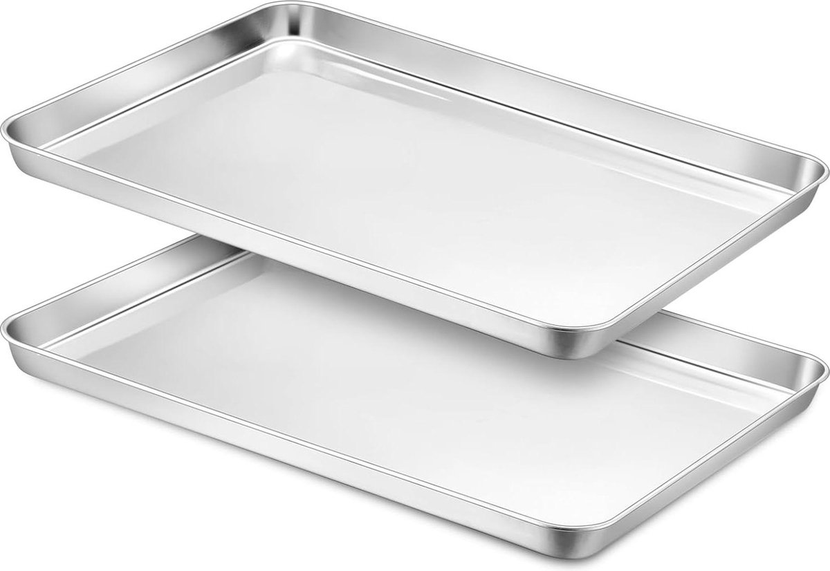 Bakplaat set van 2 rechthoekige bakvorm roestvrij staal bakken koken serveren gezond hoogglans gepolijst gemakkelijk reinigen grote x 306 x 25 cm sheet pan extender