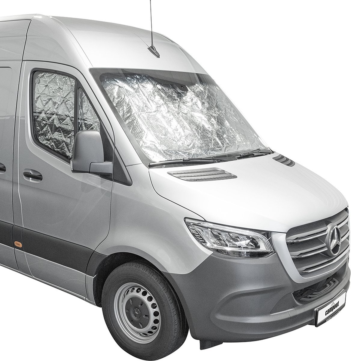 Campout Raamisolatieset voor Mercedes Sprinter vanaf 05-2014 - Isolerende raamfolie - 7-laags materiaal - Raamisolatie folie - Tegen hitte en kou – Privacy en Bescherming – Voor Vooruit en Zijramen - Incl. bevestigingszuignappen – 3 Stuks