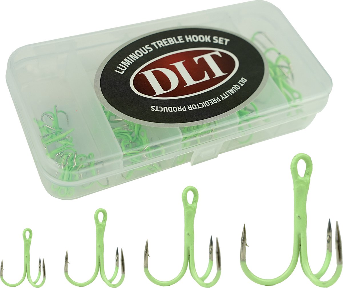 DLT Luminous Treble set 40delig - Maat 10 tot 12- Lichtgevende Dreggen - Incl tacklebox - Roofvissen - Snoek Baars